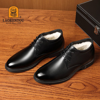 老人頭（LAORENTOU）男靴秋冬商务休闲高帮鞋头层皮加绒保暖棉靴子 A50380  黑 4