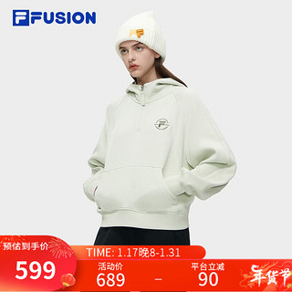 FILA 斐乐 FUSION斐乐潮牌女子针织连帽上衣时尚休闲卫衣 茶摩绿-LG 165/84A/M