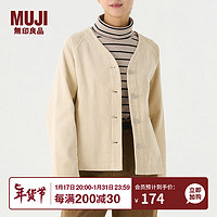 无印良品 MUJI 女式 木棉混 灯芯绒夹克 女短款外套秋冬季简约风 BDD91C3A 米白色 L(165/88A)