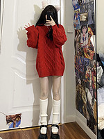 BTTKDL 法式高级红色针织小个子麻花毛衣