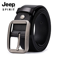 JEEP SPIRITJEEP吉普皮带男士头层牛皮裤带时尚潮流针扣中青年休闲腰带长辈礼盒套装 BT0433黑色 均码