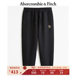 Abercrombie & Fitch 男装 美式小麋鹿抓绒新年束脚运动卫裤 355455-1 黑色 XL (180/98A)