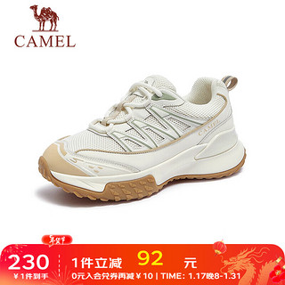 CAMEL 骆驼 女鞋秋季透气百搭厚底老爹鞋轻便增高休闲鞋女 L23A204112，米/杏 35