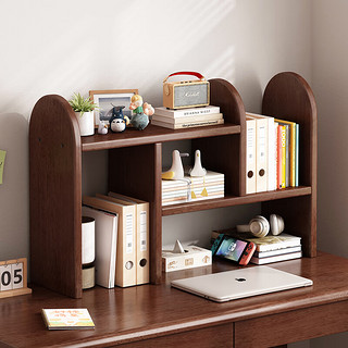 雅客集桌面书架实木桌上置物架可伸缩多层小书架桌上收纳架桌面简易架子 胡桃色