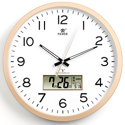 POWER 霸王 挂钟 客厅家用钟表时尚简约北欧时钟万年历质感现代智能自动对时挂表电波钟 PRC24006A单屏日历金