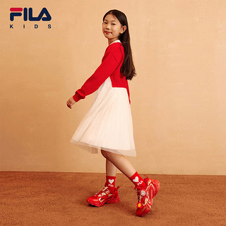 FILA KIDS斐乐龘龘龙童装女童龙年连衣裙2024春新年款儿童针织裙 传奇红-RD 130