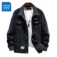 JEANSWEST 真维斯 夹克男士冬牛仔夹克男生痞帅潮工装翻领百搭衣服黑灰色XL JS-22-122601黑灰色