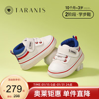 TARANIS 泰兰尼斯 学步鞋男宝宝叫叫鞋1-3岁春季女婴儿软底棉布鞋机能鞋 白蓝-春秋款 179