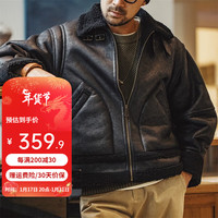 马登工装 美式复古B3轰炸机皮衣夹克皮毛一体加绒机车麂皮外套男冬 黑色 L