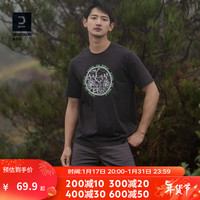 DECATHLON 迪卡侬 透气短袖运动T恤男宽松半袖男士口袋棉休闲上衣QUMM NH100 黑胶森林 2XL