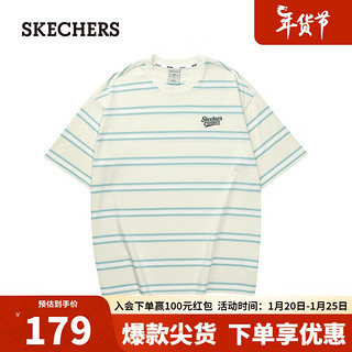 斯凯奇（Skechers）运动T恤条纹短袖复古潮流百搭衣L223U182