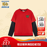 SKECHERS 斯凯奇 新年童装男童假两件卫衣冬红色2024年上衣L124B006 赛车红/001W 160cm