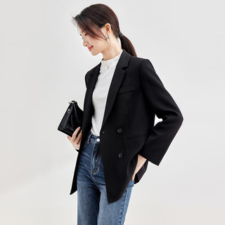 SENTUBILA 尚都比拉 秋季休闲通勤职场面试会议西装外套女高级感小西服 黑色 M