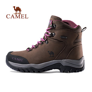 骆驼（CAMEL）户外高帮登山鞋男防水防滑耐磨女士爬山徒步鞋 FB22243989咖啡/紫红/女款 40