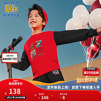 Skechers斯凯奇童装新春龙年款男女童套头圆领上衣儿童加绒卫衣L124K054 赛车红/001W（加绒） 165