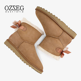 OZZEG 澳洲雪地靴女冬季羊皮毛一体短筒女靴厚底防滑加绒保暖真皮棉鞋 栗色 37