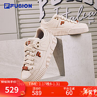 斐乐（FILA） FUSION斐乐潮牌女鞋STACK场下滑板鞋季饼干鞋运动鞋 浅粉/粘土棕-PP 37.5码