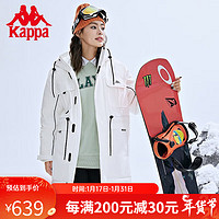 卡帕（Kappa）学院风羽绒服女冬中长多口袋工装防寒服连帽面包服 韩国白-012 M