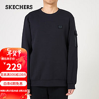 斯凯奇（Skechers）男子运动舒适针织套头卫衣休闲时尚圆领长袖上衣P124M006 碳黑 XL