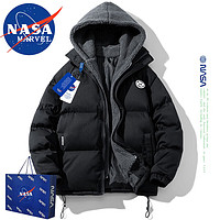 NASA MARVEL棉衣男棉服冬季外套连帽面包服情侣装加厚假两件百搭休闲棉袄子