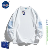 NASALIKE潮牌圆领卫衣男宽松春秋季时尚拼色长袖T恤男秋冬季打底衫男 57白色 XL(168-176cm 135-150斤)