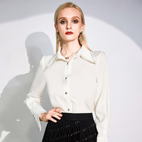 AUI 欧洲站白色设计感衬衫女2022秋缎面修身上衣职业小众衬衣 米白色 S