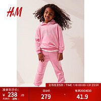 H&M童装女童套装2件式印花柔软舒适丝绒套装1172283 粉色/芭比 90/52
