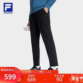 FILA 斐乐 男士针织长裤运动直口跑步运动裤 深黑-BK 175/84A/L