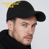卡洛查(CARLCHALD)品牌棒球帽男羊毛大头围加厚羊毛呢保暖帽秋冬季大码鸭舌帽男 黑色 正常码(55-58.5cm)适合正常成年