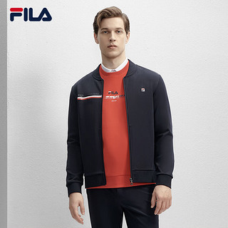 FILA 斐乐男士针织长袖外套2024春季时尚休闲棒球领上衣 传奇蓝-NV 185/104A/XXL