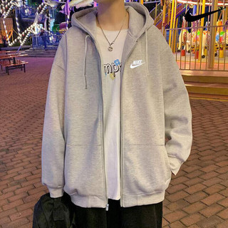 耐克（NIKE）外套男 24春季运动服上衣针织毛圈连帽开衫卫衣宽松休闲夹克 063/灰色/主推款/-元 3XL/180-200斤