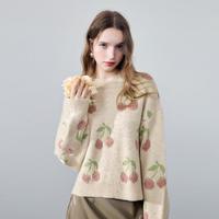 秋水伊人 宽松落肩提花毛针织衫