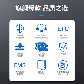 沁园KRT5820 厨下净水器侧显设计 双出水箱体式RO膜精滤ZMD