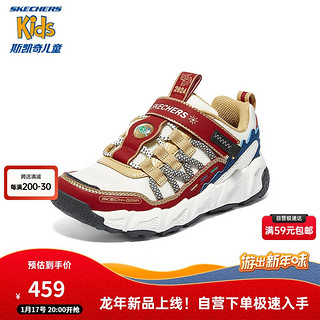 Skechers斯凯奇新年奇龙鞋男童魔术贴老爹鞋龙年印花运动鞋407115L 白色/红色/WRD 37