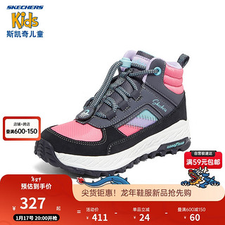 Skechers斯凯奇童鞋女大童短靴防泼水魔术贴儿童运动棉鞋休闲鞋子302949LC