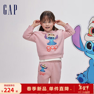 Gap【史迪奇联名】女幼童春季2024抓绒卫衣847218运动上衣 粉红色 90cm(1-2岁) 亚洲尺码