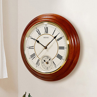 SEIKO日本精工时钟挂墙钟表实木经典12英寸扫秒客厅卧室餐厅挂表挂钟 棕色 12英寸