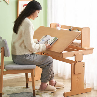 原始原素实木儿童可升降书桌青少年学习桌小户型写字桌（1.0m桌+架+椅） 1.0米 学习桌（升降）+上节+学习椅