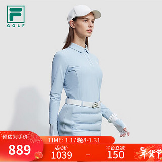 FILA 斐乐 女子针织长袖POLO衫2023冬简约高尔夫运动上衣 天蓝-LB 175/92A/XL