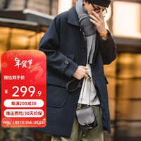 马登 MADEN工装 复古重磅防风保暖毛呢大衣硬汉单排扣翻领外套男秋 藏蓝色 L