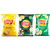 Lay's 乐事 进口乐事原味薯片77.9g+酸奶油味50g+泰餐69g零食大礼包