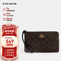 COACH 蔻驰 女士黑棕色手拿包钱包PVC配皮6648IMAA8