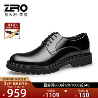 ZERO 零度男鞋2023新款男士商务正装皮鞋宽脚大头经典商务休闲黑色系带皮鞋 黑色 41