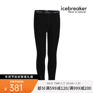 破冰者 icebreaker 美利奴羊毛儿童200Oasis长袖圆领户外运动打底衫滑雪内衣104501 104503-001黑色-裤子 14