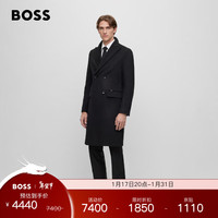 BOSS【质感毛呢】男士秋冬羊毛羊绒混纺双排扣修身质感毛呢大衣外套 001-黑色 EU:50