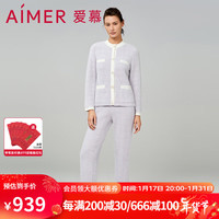 Aimer 爱慕 睡衣套装女士秋冬加厚保暖柔软仿貂绒圆领开衫分身套装家居服 暮云紫L90 170
