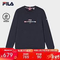 FILA 斐乐男装针织套头衫2024春季时尚基础加绒休闲卫衣男 传奇蓝-NV 170/92A/M