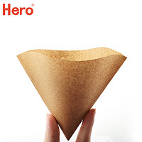 Hero（咖啡器具） Hero咖啡滤纸 滴漏式手冲咖啡过滤纸V型滤杯用滤纸1-2人份小号 原木色