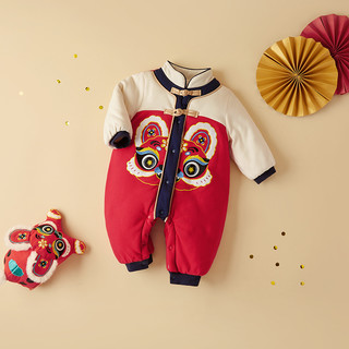 婴儿夹棉连体衣幼童新年服加厚宝宝新生儿拜年哈衣冬装婴幼儿衣服