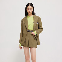 LILY丽丽 复古千鸟格不对称一粒扣西装外套女